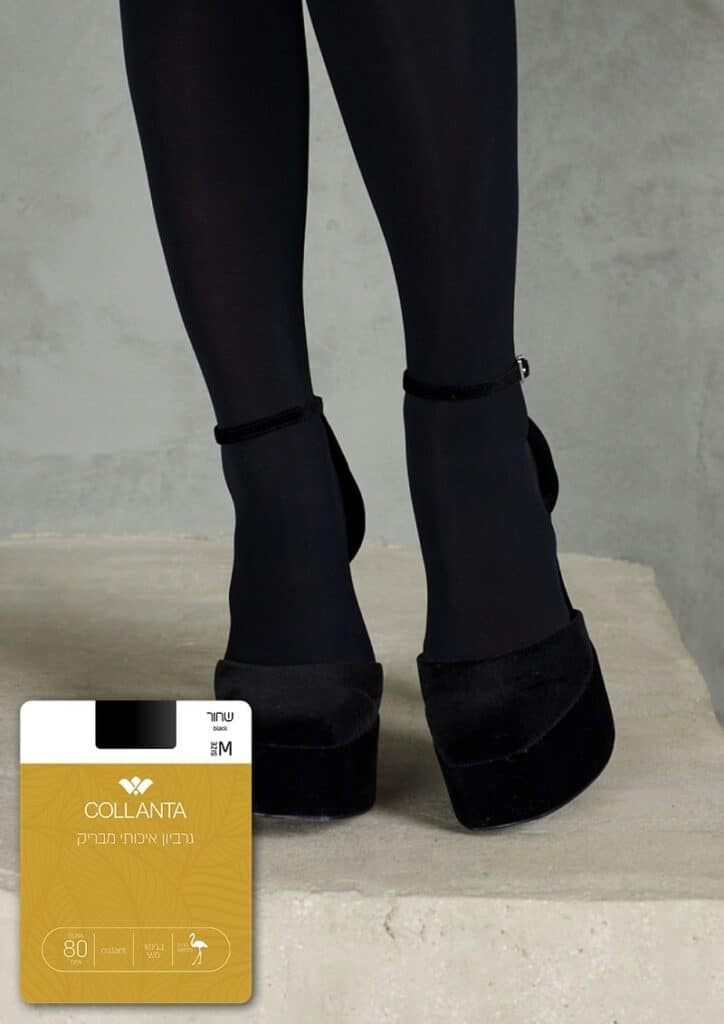 גרביון דונה שחור עבה 80 דנייר המותאם גם לחורף